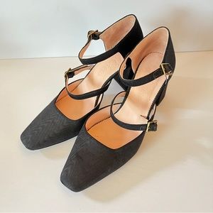 J Crew Moire Silk Block Heels